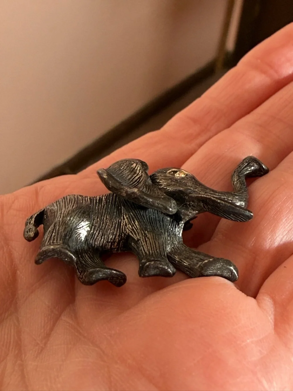 Vintage Hobe' Silver Elephant Lucky trunk up Brooch